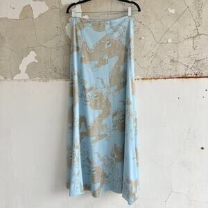 Vtg 70s Maxi Skirt Dragon Print Blue Gold California Girl Coastal Bohemian Retro